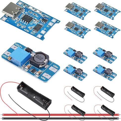 لوحة شحن بطارية ليثيوم من النوع C USB 18650 وحدة شحن 5 فولت 1 أمبير تيار عالي + 2 أمبير DC-DC لوحة تنظيم محول تصعيد مع صندوق بطارية (خمس مجموعات) in Saudi Arabia