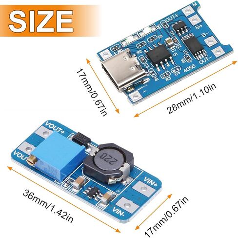 لوحة شحن بطارية ليثيوم من النوع C USB 18650 وحدة شحن 5 فولت 1 أمبير تيار عالي + 2 أمبير DC-DC لوحة تنظيم محول تصعيد مع صندوق بطارية (خمس مجموعات) in Saudi Arabia
