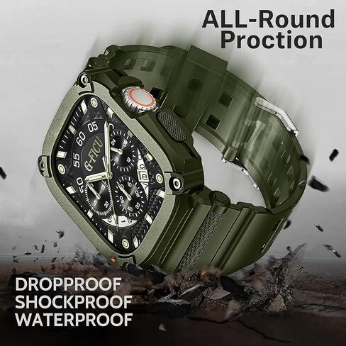 Rugged Protective Band and Case for Apple Watch Ultra 2 / Ultra Band 49mm, Metal Double Tongue Buckle Black, Shockproof Durable Bumper Military Sport iWatch Ultra 49mm Strap with Armor Cover Case for Men in Kuwait