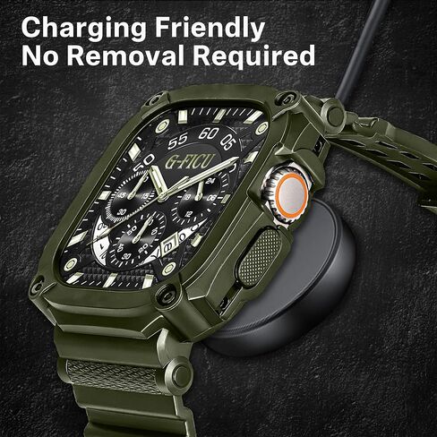 Rugged Protective Band and Case for Apple Watch Ultra 2 / Ultra Band 49mm, Metal Double Tongue Buckle Black, Shockproof Durable Bumper Military Sport iWatch Ultra 49mm Strap with Armor Cover Case for Men in Kuwait