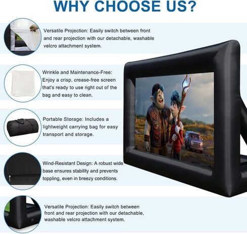 Inflatable Movie Screen Outdoor Projector Screen with Air Blower Storage Bag - Front/Rear Projection, Easy Set Up Blow Up Screen for Backyard Movie Night, Theme Parties, Celebrations (20FT) in Saudi Arabia