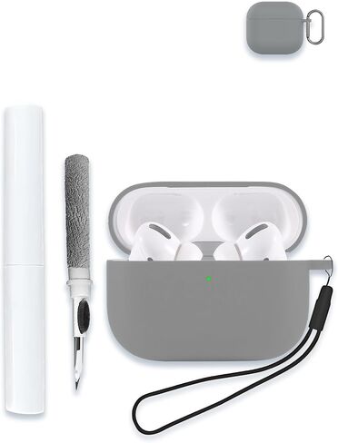حافظة لأجهزة AirPods 4 (الجيل الرابع) سماعات أذن لاسلكية إصدار 2024، غطاء صلب مقاوم للخدش وقابل للحمل من السيليكون الناعم مع مجموعة أدوات تنظيف وحلقة تسلق وحبل قصير، رمادي in Kuwait