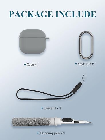 حافظة لأجهزة AirPods 4 (الجيل الرابع) سماعات أذن لاسلكية إصدار 2024، غطاء صلب مقاوم للخدش وقابل للحمل من السيليكون الناعم مع مجموعة أدوات تنظيف وحلقة تسلق وحبل قصير، رمادي in Kuwait