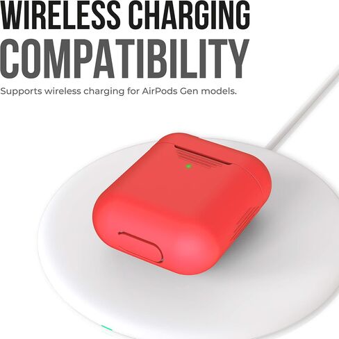 KeyBudz AirPods 2 & 1 Case [Front LED Visible] Protective Silicone Cover and Skin Compatible with Apple AirPods (Without Carabiner, Lava Red) in Saudi Arabia