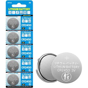 CR2450 3V Lithium Coin Battery, Electronic Coin Cell Button for Toys Calculators Watches (Pack of 5)