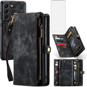 Asuwish Phone Case for Samsung Galaxy S21 FE Gaxaly S 21 FE 5G Zipper Wallet Cover with Tempered Glass Screen Protector and Flip Card Holder Cell Accessories Glaxay S21FE5G UW S21FE 21S G5 Women Brown