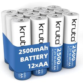 Kruta Rechargeable AA Batteries, Ni-MH Double A Solar Batteries 2500mAh High Capacity 1.2V Pre-Charged for Outdoor Solar Lights, String Lights Pathway Lights (12 Pack AA Solar Battery)
