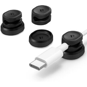 Spigen LD101 Magnetic Cable Holder, Cable Management, Desktop Multipurpose Cable Organizer, 6-Clip Cord Keeper for Lightning, and USB-A/USB-C Cables - Black (6 Clips)