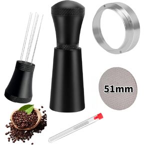 51MM Espresso Accessories Kit,316 Stainless Steel WDT Tool Espresso Coffee Stirrer,Dosing Funnel and Puck Screen Set,Espresso Distribution Tool for Barista tools
