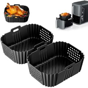 Air Fryer Silicone Liners for Ninja Double Stack Air Fryer SL401/DZ201/DZ401/DZ550 2 Basket, Air Fryer Liners Accessories for Ninja Double Stack XL 2-drawer Air Fryer 9.5L