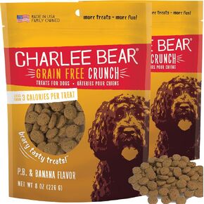 Charlee Bear Dog Treats Small Dogs Training Treats Crunchy Low Cal Grain Free Dog Treats, USA, Great for Puppy Training Treats, PB Banana, 2 Pk 8oz Ea
