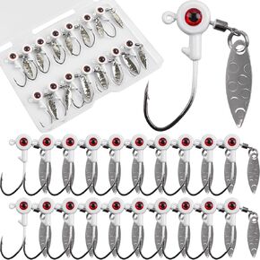 Crappie Jig Heads الصيد السحر، 15pcs Underspin Jig Heads مع شفرة دوارة العين الكرة رئيس رسمت Crappie السحر الصيد الرقص لباس الكرابي سمك السلمون المرقط Panfish صيد سمك الشمس