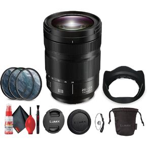Panasonic Lumix S 24-105mm f/4 Macro O.I.S. Lens (S-R24105) Bundle Including: Lens Hood, Lens Caps, Filter Kit, Lens Pouch, Full Cleaning Kit, Lens Cap Keeper