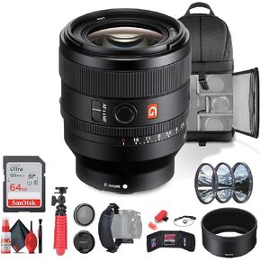 Sony FE 50mm f/1.4 GM Lens E (SEL50F14GM) + 64GB Memory Card + Filter Kit + Backpack + Flexible Tripod + Cap Keeper + Cleaning Kit + Memory Card Wallet + Card Reader + Hand Grip Strap (Renewed)