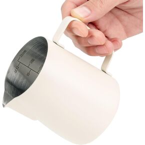 12oz Milk Frothing Pitcher, Thick Stainless Steel Steaming Pitchers, Milk/Coffee/Cappuccino/Latte Art Barista Steam Pitchers Milk Jug Cup, White，350ml