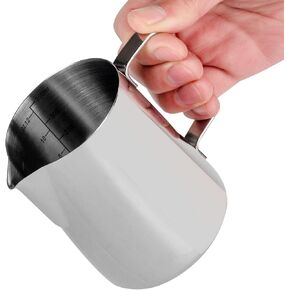12oz Milk Frothing Pitcher, Thick Stainless Steel Steaming Pitchers, Milk/Coffee/Cappuccino/Latte Art Barista Steam Pitchers Milk Jug Cup, White，350ml