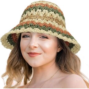 قبعة Glutt النسائية من القش للشمس قابلة للطي للشاطئ، قبعة دلو مرنة in Kuwait