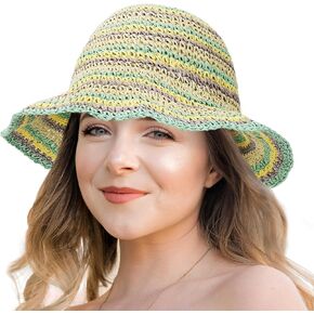 Gllutt Women Straw Sun Hat Foldable Beach Hat Floppy Bucket Hat