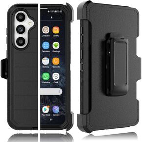 Tekcoo Case for Samsung Galaxy S23 FE | S23 Fan Edition 5G | SM-S711 [Built-in Screen Protector] Holster Locking Belt Clip [Military Grade 12FT Drop Tested] Full Body Carrying Kickstand Cover [Black]