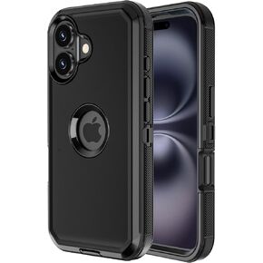 Jiunai for iPhone 16 Case Heavy Duty Strong Shockproof Port Protection Screenless Dustproof Dual Layer Rugged Tough Non Slip Protective Cover Phone Case for iPhone 16 6.1’’ 2024 Men Women Black