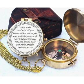 Trust in The Lord -Proverbs 3: 5-6 Quote Engraved Compass | Camping Compass Inspirational Christian Religious Gifts Men Women Catholic 2024 Graduation Gift Boys Girls