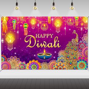 Mocsicka Happy Diwali Banner Festival of Lights Diwali Backdrop Happy Diwali Party Indian Deepavali Lights Diyas Decor Photo Booth Props