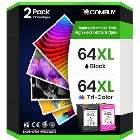 Remanufactured Ink Cartridge for HP Ink 64 64XL Ink Cartridge Combo Pack for Envy Photo 7855 7858 7155 7120 7100 6255 Inspire 7955e 7958e 7900e 7255e Tango (1 Black 1 Tri-Color)