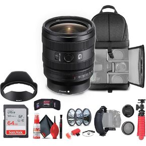 Sony FE 24-50mm f/2.8 G Lens E (SEL2450G) + 64GB Memory Card + Filter Kit + Backpack + Flexible Tripod + Cap Keeper + Cleaning Kit + Memory Card Wallet + Card Reader + Hand Grip Strap (Renewed)