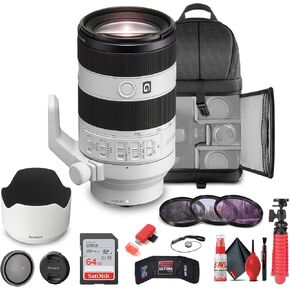 Sony FE 70-200mm f/4 Macro G OSS II Full-Frame Compact Telephoto Zoom Lens E (SEL70200G2) + 64GB Card + Filter Kit + Backpack + Flexible Tripod + Cap Keeper + Cleaning Kit + More (Renewed)