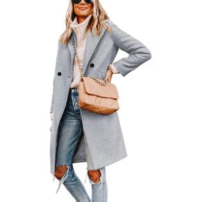 Hooever Women's Winter Wool Coat Casual Notch Lapel Single-Breasted Peacoat
