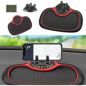 Multifunction Car Anti-Slip Mat Auto Phone Holder Car Dashboard Mat with Phone Holder in Car Auto Non-Slip Car Mats for Phone (Grid Style)