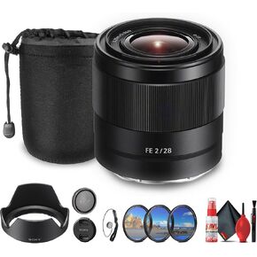 Sony FE 28mm f/2 Lens (SEL28F20) + Filter Kit + Lens Pouch + Cap Keeper + Cleaning Kit (Renewed)