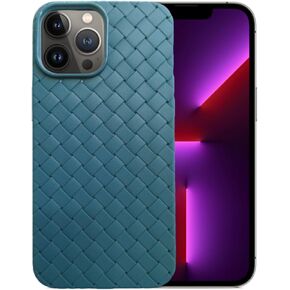 Compatible with iPhone 13 Pro Max Braided Breathable Mesh Weave Grid Silicone TPU Cell Phone Mobile Basic Back Case Cover (Black)
