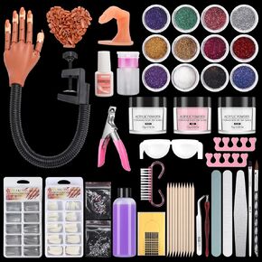 LIONVISON Practice Hand for Acrylic Nails,Flexible Nail Practice Hands Fingers with Acrylic Nail Kit,Fake Nail Mannequin Hand Acrylic Powder Brush Nail Art Decoration Tools for Professional Beginners