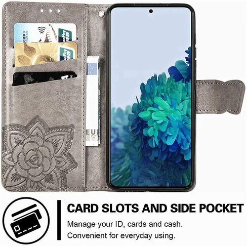MEUPZZK Wallet Case for Samsung Galaxy S21+/S21 Plus, Embossed Butterfly Flower Premium PU Leather [Folio Flip][Kickstand][Card Slots][Wrist Strap][6.7 inch] Cover for Samsung S21 Plus (A-Grey) in Saudi Arabia