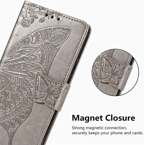 MEUPZZK Wallet Case for Samsung Galaxy S21+/S21 Plus, Embossed Butterfly Flower Premium PU Leather [Folio Flip][Kickstand][Card Slots][Wrist Strap][6.7 inch] Cover for Samsung S21 Plus (A-Grey) in Saudi Arabia