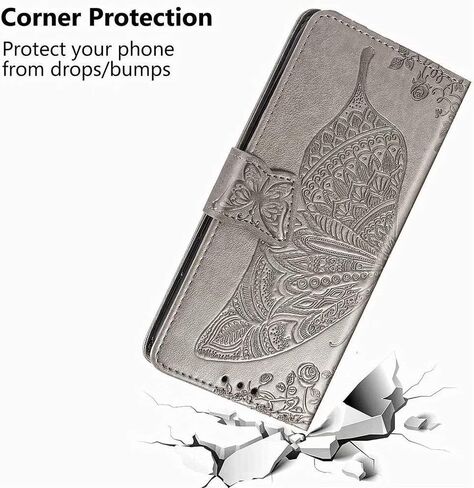 MEUPZZK Wallet Case for Samsung Galaxy S21+/S21 Plus, Embossed Butterfly Flower Premium PU Leather [Folio Flip][Kickstand][Card Slots][Wrist Strap][6.7 inch] Cover for Samsung S21 Plus (A-Grey) in Saudi Arabia