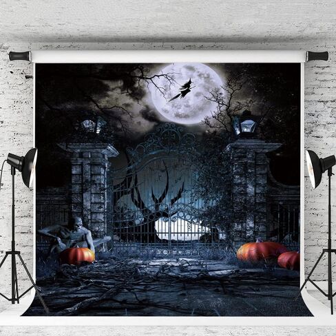 5X7FT Halloween Backdrop Horror Manor Moon Pumpkin Ghost Happy Halloween Party Backdrops Vinyl Photo Studio Photo Portrait Photography Background DH-207 in Saudi Arabia