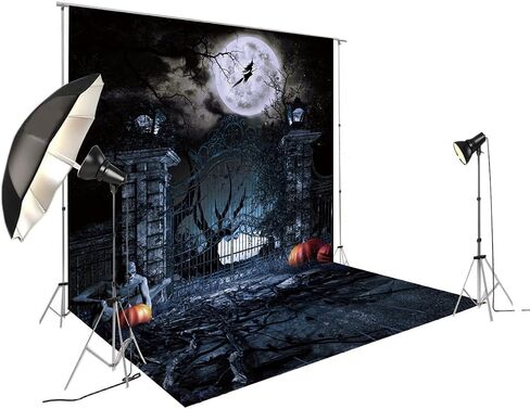 5X7FT Halloween Backdrop Horror Manor Moon Pumpkin Ghost Happy Halloween Party Backdrops Vinyl Photo Studio Photo Portrait Photography Background DH-207 in Saudi Arabia