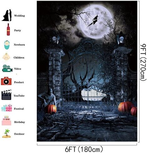 5X7FT Halloween Backdrop Horror Manor Moon Pumpkin Ghost Happy Halloween Party Backdrops Vinyl Photo Studio Photo Portrait Photography Background DH-207 in Saudi Arabia