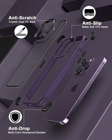 متوافق مع حافظة iPhone 14 Pro Max، مع مصدات واقية متعددة الألوان مقاومة للصدمات، وظهر شفاف كريستالي لا يصفر وظهر صلب من البولي كربونات مضاد للخدش وغطاء إطاري من السيليكون الناعم من مادة TPU - أسود/أحمر in Saudi Arabia