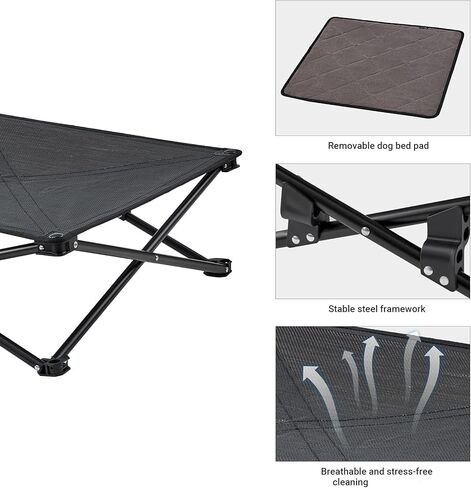 سرير كلب KINGCAMP ثابت قابل للطي ومبرد ومرتفع للكلاب، سرير كلب مرتفع قابل للغسل، سرير كلب قابل للغسل، قابل للغسل، سفر، تخييم، سرير كلب في الهواء الطلق، 3 مقاسات صغيرة ومتوسطة وكبيرة in Kuwait