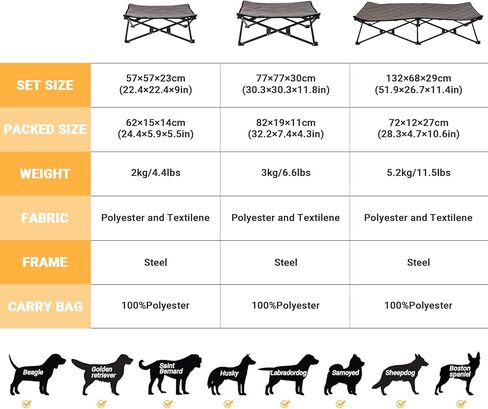 سرير كلب KINGCAMP ثابت قابل للطي ومبرد ومرتفع للكلاب، سرير كلب مرتفع قابل للغسل، سرير كلب قابل للغسل، قابل للغسل، سفر، تخييم، سرير كلب في الهواء الطلق، 3 مقاسات صغيرة ومتوسطة وكبيرة in Kuwait