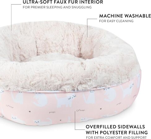 Fringe Studio Cat Bird Daisy Lite Peach Small Circle Pet Bed 18"- Poly Filled with Faux Fur Interior - Machine Washable in Kuwait