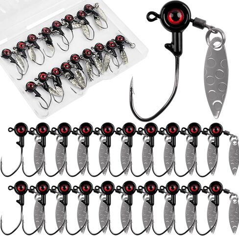 Crappie Jig Heads Fishing Lures, 15pcs Underspin Jig Heads with Spinner Blade Eye Ball Head Painted Crappie Lures Fishing Jigs for Bass Crappie Trout Panfish Sunfish Fishing in Kuwait