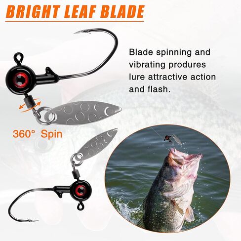 Crappie Jig Heads Fishing Lures, 15pcs Underspin Jig Heads with Spinner Blade Eye Ball Head Painted Crappie Lures Fishing Jigs for Bass Crappie Trout Panfish Sunfish Fishing in Kuwait