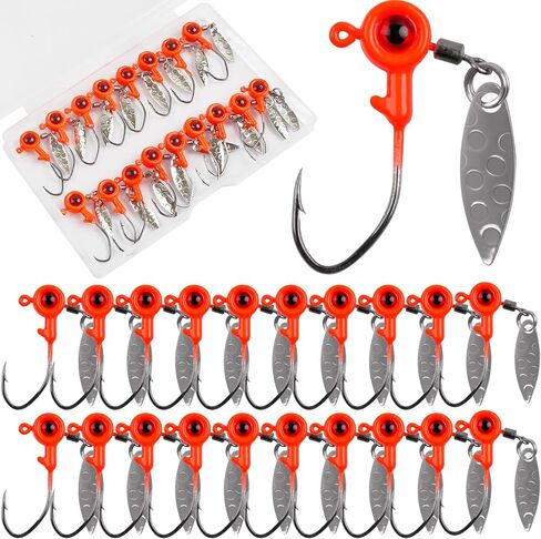 Crappie Jig Heads Fishing Lures, 15pcs Underspin Jig Heads with Spinner Blade Eye Ball Head Painted Crappie Lures Fishing Jigs for Bass Crappie Trout Panfish Sunfish Fishing in Kuwait