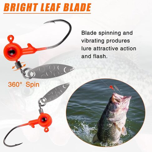 Crappie Jig Heads Fishing Lures, 15pcs Underspin Jig Heads with Spinner Blade Eye Ball Head Painted Crappie Lures Fishing Jigs for Bass Crappie Trout Panfish Sunfish Fishing in Kuwait