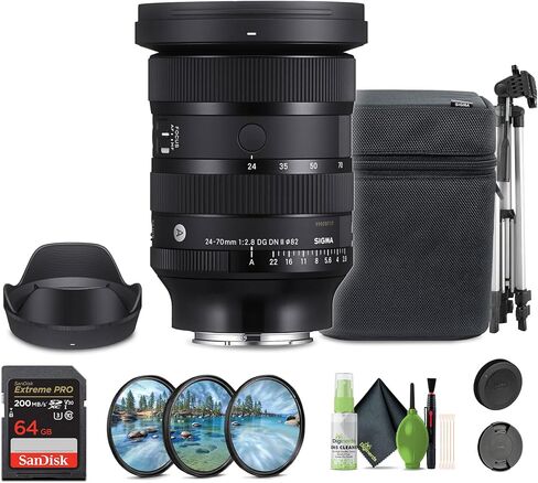 Sigma 24-70mm f/2.8 DG DN II Art Lens (Sony E) + Extreme PRO 64GB Memory Card + Cleaning Kit + Lens Filter Kit 82MM + Video Tripod 72 INCH in Saudi Arabia