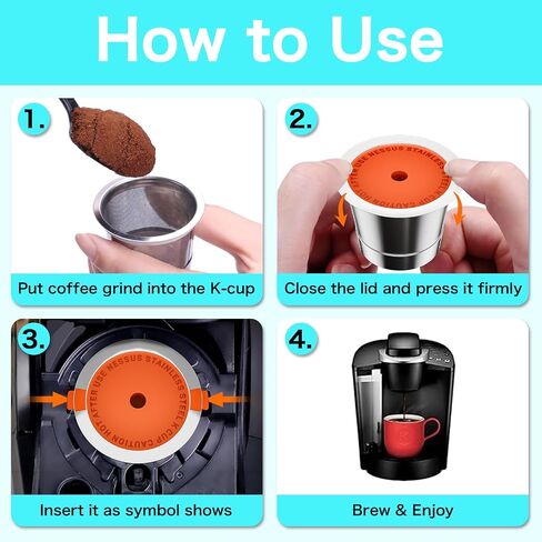 أكواب Nessus K قابلة لإعادة الاستخدام من أجل Keurig، مقابض مقاومة للحرارة لأكواب K من الفولاذ المقاوم للصدأ، أوعية قهوة قابلة لإعادة الاستخدام متوافقة مع ماكينة القهوة Keurig 1.0 (عبوتان) in Saudi Arabia